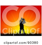 Royalty Free RF Clipart Illustration Of A Kissing Couple Silhouetted Against A Bright Sunset