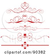 Poster, Art Print Of Digital Collage Of Five Red Ornate Heart Divider Headers