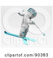 Poster, Art Print Of 3d White Character Skiing - Version 5