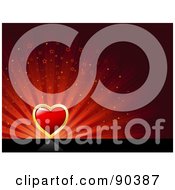 Poster, Art Print Of Valentines Day Background Of A Red Heart Over A Starry Red Burst On Black