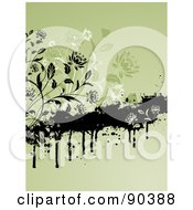 Poster, Art Print Of Background Of Black And Green Floral Vines With Grunge On Green