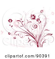 Poster, Art Print Of Background Of Red And Pink Floral Vines Over White