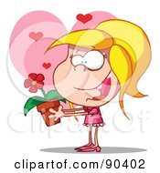Royalty Free RF Clipart Illustration Of An Amorous Girl Giving A Daisy Plant