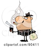 Mobster Smoking A Cigar And Robbing A Bank