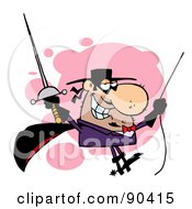 Royalty Free RF Clipart Illustration Of A Masked Man Holding A Sword And Swinging From A Rope