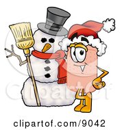 Poster, Art Print Of Bandaid Bandage Mascot Cartoon Character With A Snowman On Christmas
