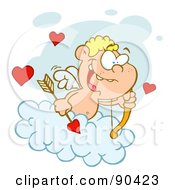 Poster, Art Print Of Blond Cupid On A Cloud Holding An Arrow And Gazing Out