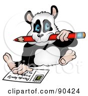 Poster, Art Print Of Panda Biting A Pencil And Writing A Post Card