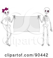 Royalty Free RF Clipart Illustration Of A Skeleton Couple Holding Up A Blank Banner by BNP Design Studio