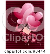 Poster, Art Print Of Pink Heart Balloons And A Card Over Red Stripes