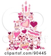 Poster, Art Print Of Pink Cake Made Of Heart Doodles And Candles
