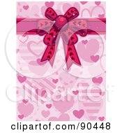 Poster, Art Print Of Pink Valentine Heart Background With A Ribbon And Bow