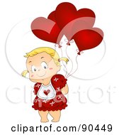 Poster, Art Print Of Cute Blond Girl Hiding Heart Shaped Balloons Behind Her Back