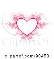 Poster, Art Print Of Pink Floral Heart Frame With Text Space