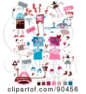 Royalty Free RF Clipart Illustration Of A Digital Collage Of Valentines Day Robot Doodles