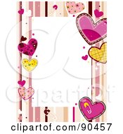 Poster, Art Print Of Border Of Pink And Yellow Valentine Hearts And Stripes Around White