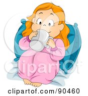 Cute Little Girl Sipping A Beverage In Bed