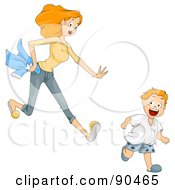 Poster, Art Print Of Mom Chasing After Her Hyper Son