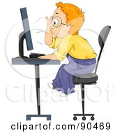 Royalty Free RF Clipart Illustration Of A Smart School Boy Glaring At A Computer Screen