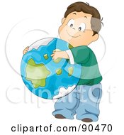 Royalty Free RF Clipart Illustration Of A Brunette School Boy Hugging Earth