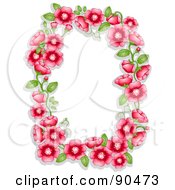Poster, Art Print Of Frame Of Red Flowers And Green Leaves Around White