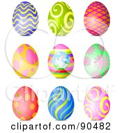 Royalty Free RF Clipart Illustration Of A Digital Collage Of Wave Swirl Net Spotted Bunny Floral And Dot Patterned Easter Eggs