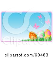 Poster, Art Print Of Butterflies Over Easter Eggs In The Grass