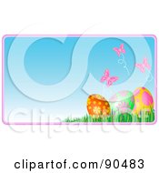 Royalty Free RF Clipart Illustration Of Butterflies Over Easter Eggs In The Grass