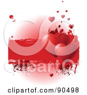 Poster, Art Print Of Grungy Valentines Day Background With Shiny Red Hearts And A Text Box Over White