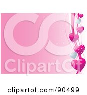 Poster, Art Print Of Pink Valentines Day Background With Pink And White Hearts And Waves On The Right