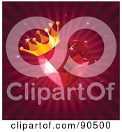 Royalty Free RF Clipart Illustration Of A Crowned Gem Heart Over A Bursting Red Background
