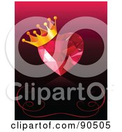 Royalty Free RF Clipart Illustration Of A Ruby Heart With A Crown Over A Gradient Background With Swirls by Pushkin
