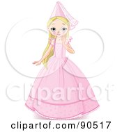 Poster, Art Print Of Beautiful Blond Princess In A Pink Gown And Hat