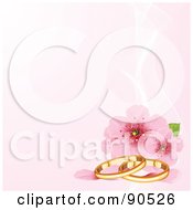 Poster, Art Print Of Pink Pastel Background With Wire Waves Cherry Blossoms And Wedding Rings