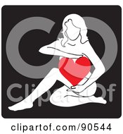 White Female Silhouette Holding A Red Heart
