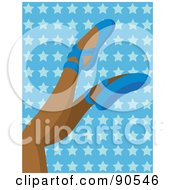 Royalty Free RF Clipart Illustration Of An African Womans Legs In Blue Ballet Slippers Over A Blue Heart Background