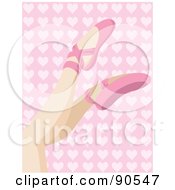 Royalty Free RF Clipart Illustration Of A Caucasian Womans Legs In Pink Ballet Slippers Over A Pink Heart Background