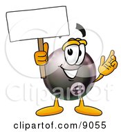 Eight Ball Mascot Cartoon Character Holding A Blank Sign