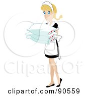 Poster, Art Print Of Caucasian Maid Carrying Pillows