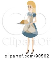 Poster, Art Print Of Caucasian Woman Carrying A Turkey On A Tray