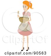 Royalty Free RF Clipart Illustration Of A Caucasian House Wife Mixing A Bowl Of Cookie Dough