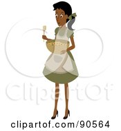 Royalty Free RF Clipart Illustration Of An Indian Or African House Wife Mixing A Bowl Of Cookie Dough