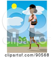 Poster, Art Print Of Indian Or African Woman With A Purse Walking Through A Neighborhood