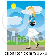 Royalty Free RF Clipart Illustration Of A Caucasian Woman With A Purse Walking Through A Neighborhood by Rosie Piter