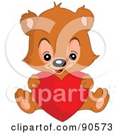 Poster, Art Print Of Teddy Bear Sitting And Holding A Big Red Heart