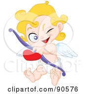 Royalty Free RF Clipart Illustration Of A Winking Cupid Shooting An Arrow