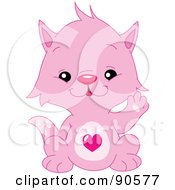 Poster, Art Print Of Cute Pink Kitten With A Heart Belly