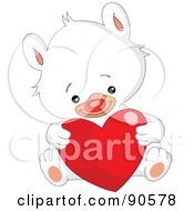 Poster, Art Print Of Cute White Teddy Bear Sitting And Holding A Shiny Heart