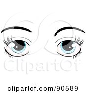 Royalty Free RF Clipart Illustration Of A Womans Blue Eyes Dressed Up With Dark Eyelashes And Eyebrows by elaineitalia