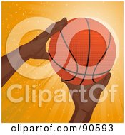 Royalty Free RF Clipart Illustration Of A Black Mans Hands Reaching For A Basketball by elaineitalia